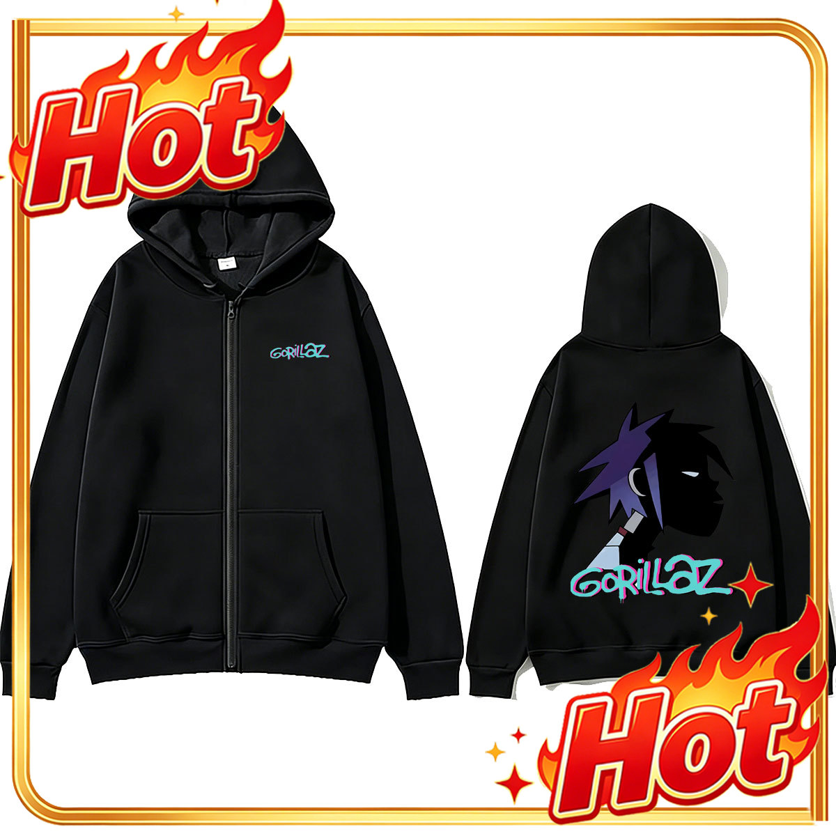 Mens Fashion Zip Up Hoodies - هودي بسحاب بتصميم وجه فرقة الروك