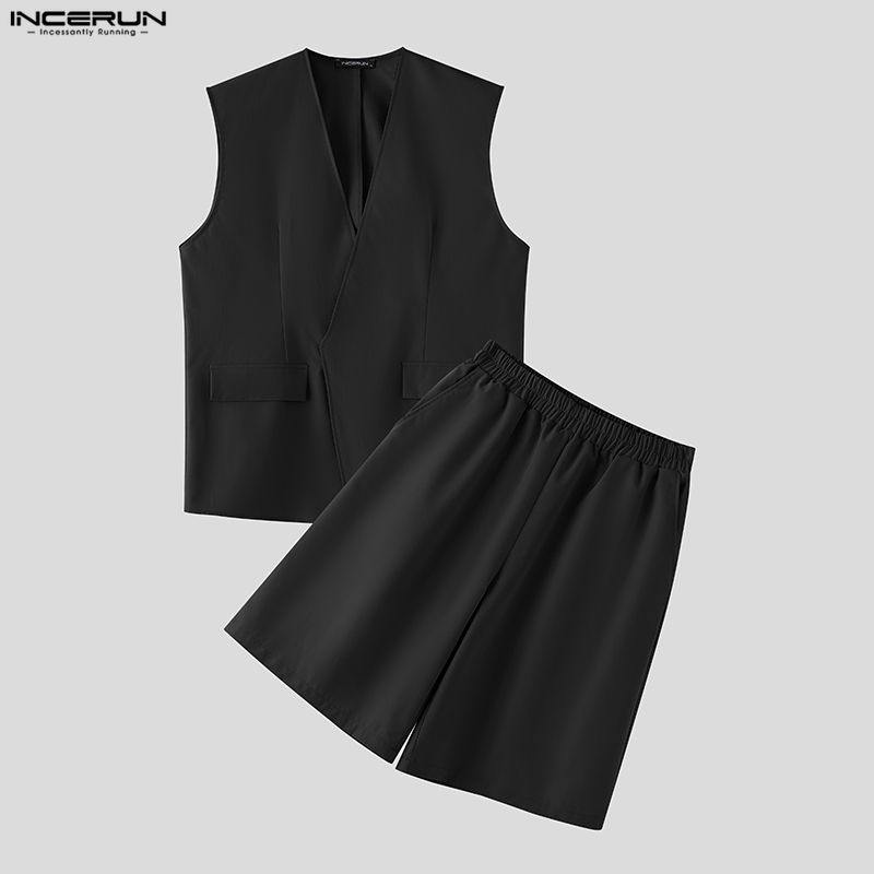 Mens Fashion Summer - طقم رجالي من INCERUN بلون موحد