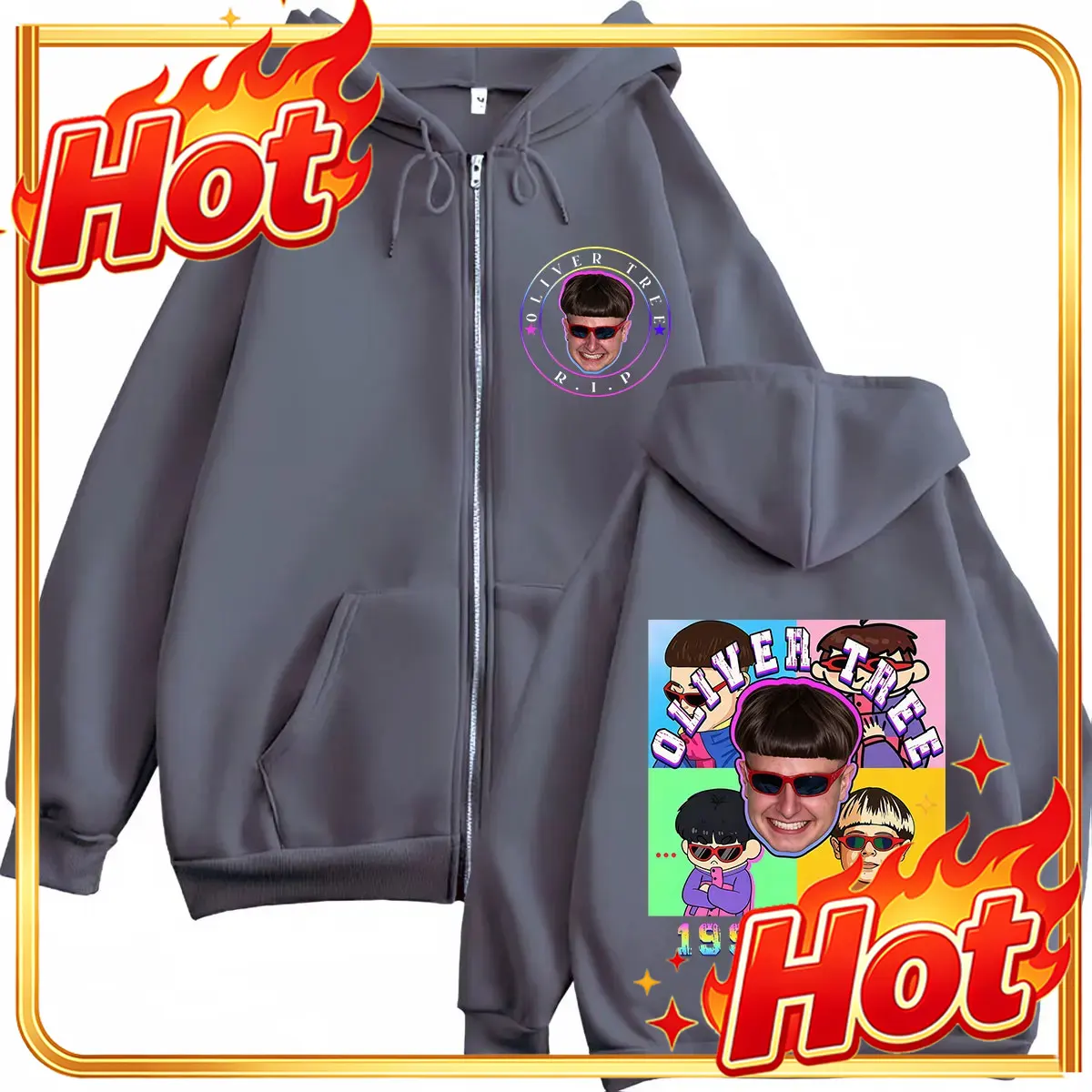 Mens Fashion Zip Up Hoodies - هودي بسحاب بطبعة أوليفر تري موسيقى