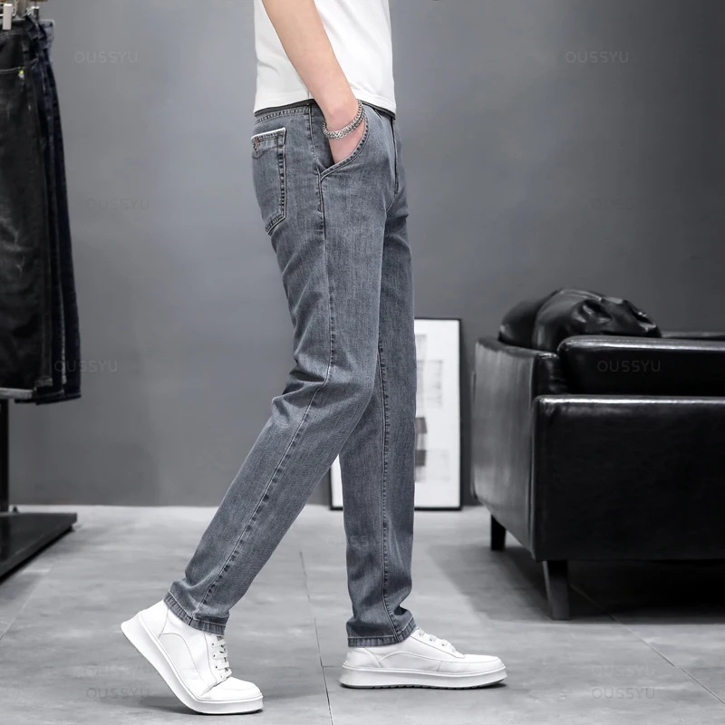 جينز رجالي ضيق مرن للخريف، تصم - مراجعة Men'S Fashion Grey Jeans وسعره