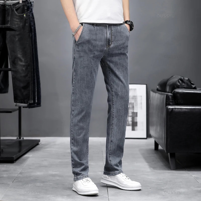 جينز رجالي ضيق مرن للخريف، تصم - مراجعة Men'S Fashion Grey Jeans وسعره