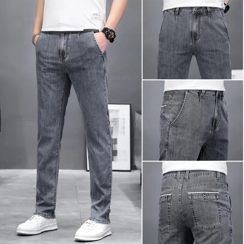 جينز رجالي ضيق مرن للخريف، تصم - مراجعة Men'S Fashion Grey Jeans وسعره