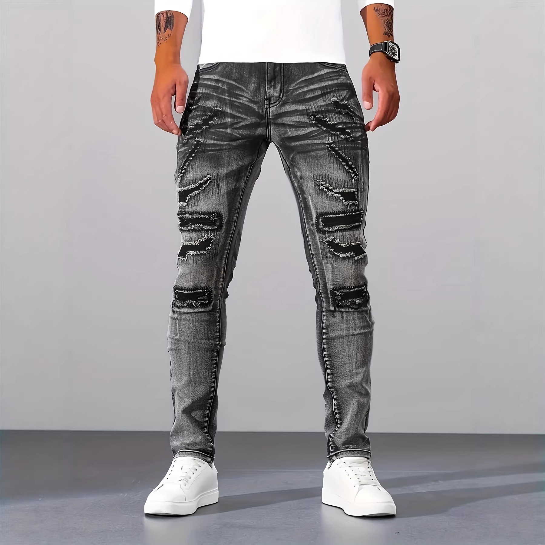 بنطلون جينز رجالي رمادي ضيق بس - مراجعة Men'S Fashion Grey Jeans وسعره