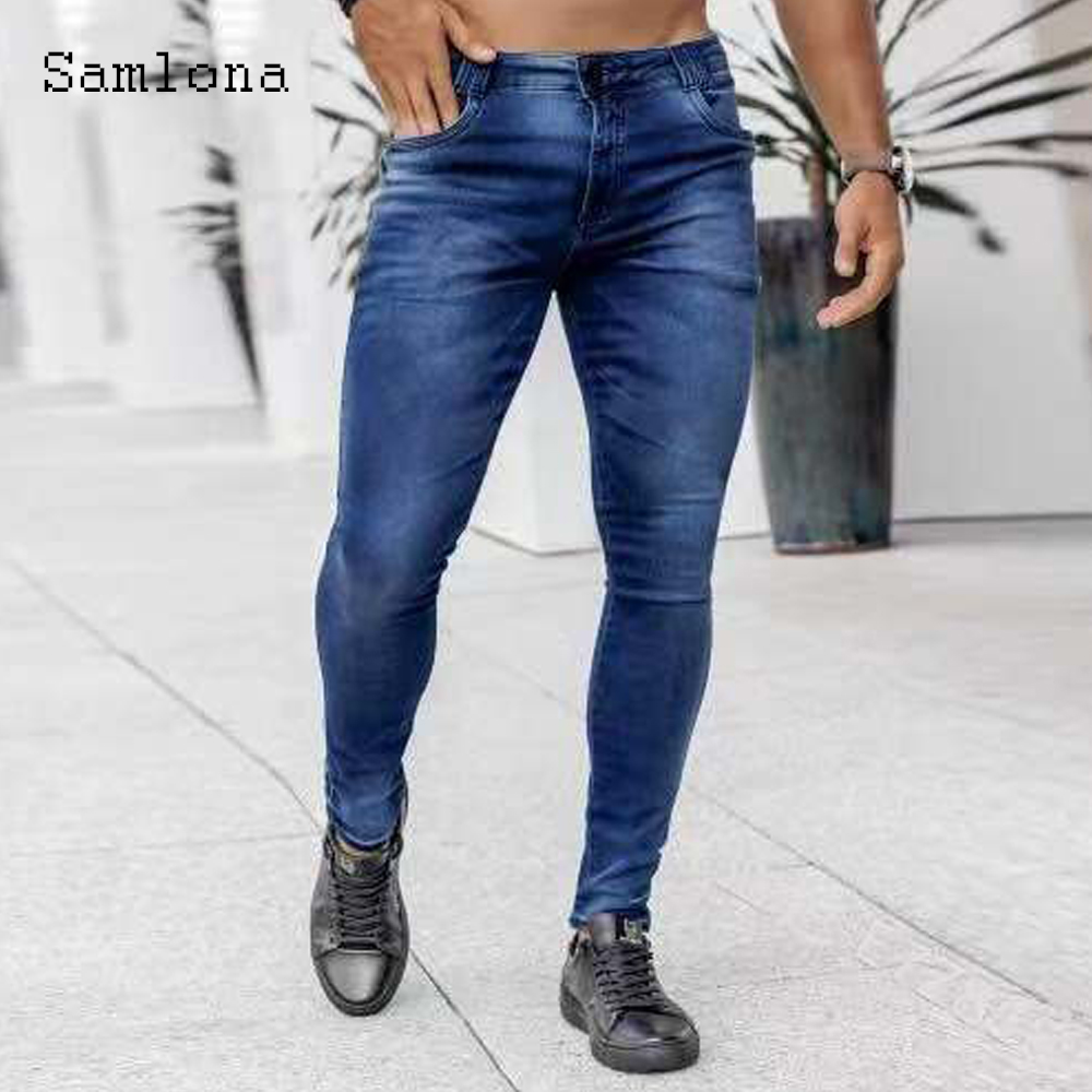 Samlona-بنطال جينز ضيق للرجال  - مراجعة Men'S Fashion Grey Jeans وسعره