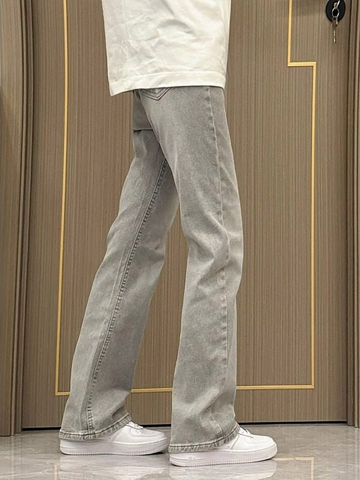 جينز رجالي مستقيم الساق بلون ر - مراجعة Men'S Fashion Grey Jeans وسعره